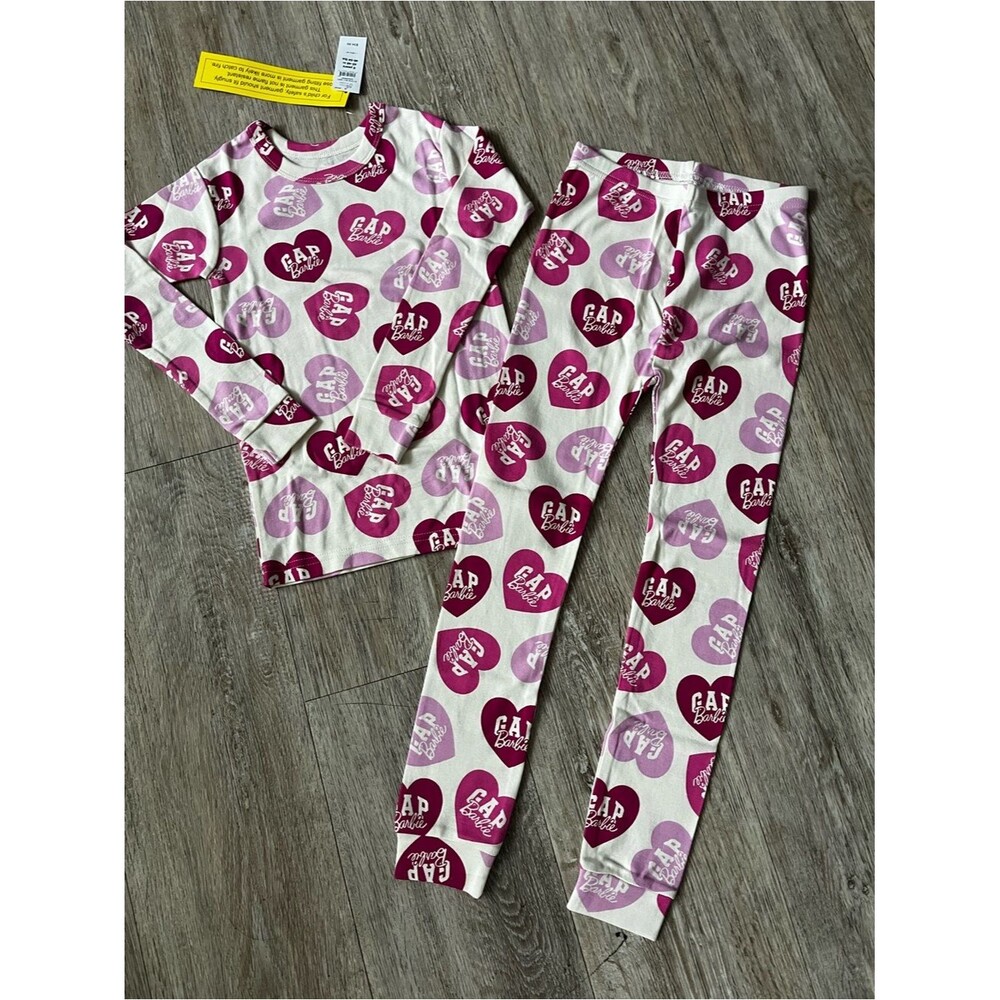 Gap Kids Barbie Pink Heart Pajama Set 100% Soft Organic Cotton Knit Snug Fit 2T